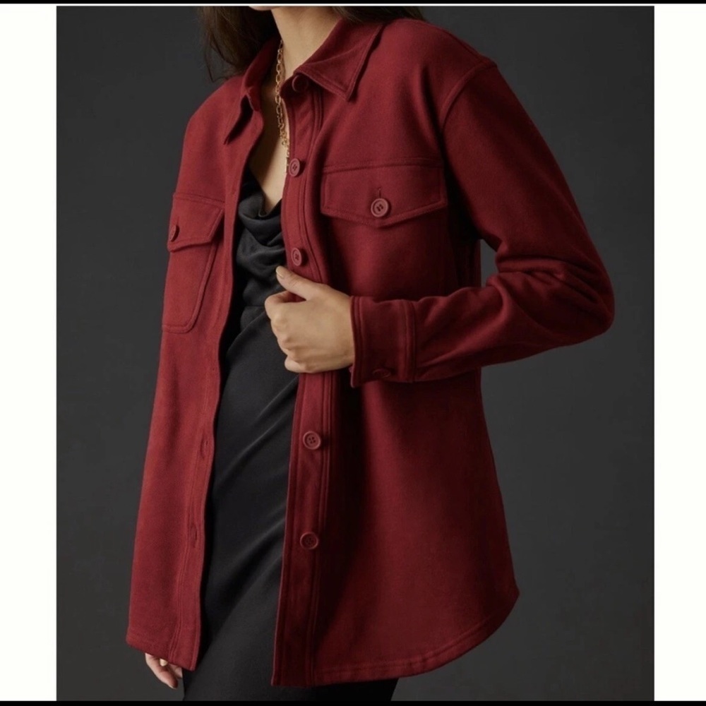 Good American - Sueded Fleece Shacket Shirt Jacket - Size 1/2 S/M - Red